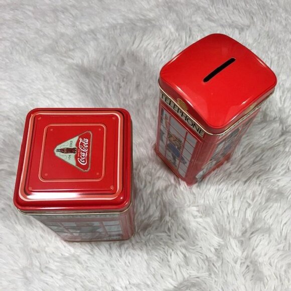 Set of 2 Vintage Coca-Cola Phone Booth Tin + Churchill's Phone Kiosk Money Box - Picture 5 of 8